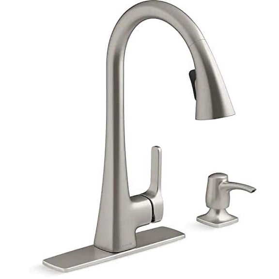 Kohler Maxton Vibrant Stainless Pull-Down Handle Kitchen Faucet w/ Soap Dispenser