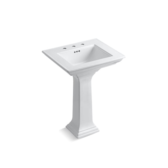 Kohler Memoirs Stately 24" Pedestal Bathroom Sink with 8" Widespread Faucet Holes, White