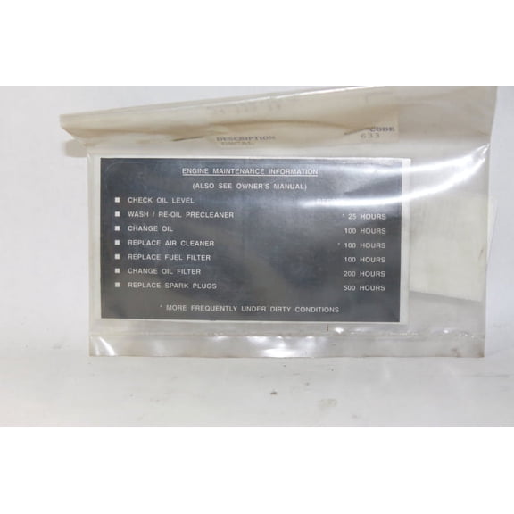 Kohler Parts 2411314S LABEL ENGINE MAINTENANCE Engine KO-2411314S