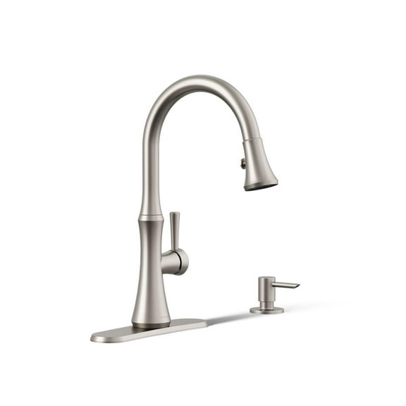 Kohler R28706-SD-VS Kaori Single Handle Kitchen Faucet with Pull Down Sprayer and Soap Dispenser, Vibrant Stainless