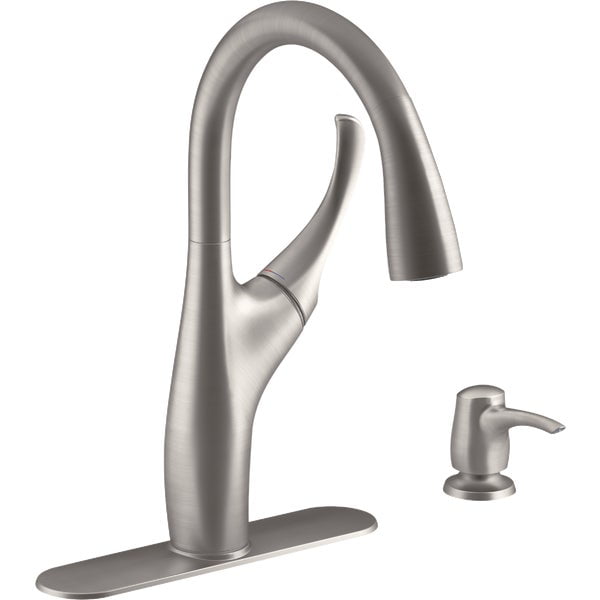 Stainless Steel High Arc Pull-Down Kitchen Faucet with Soap Dispenser