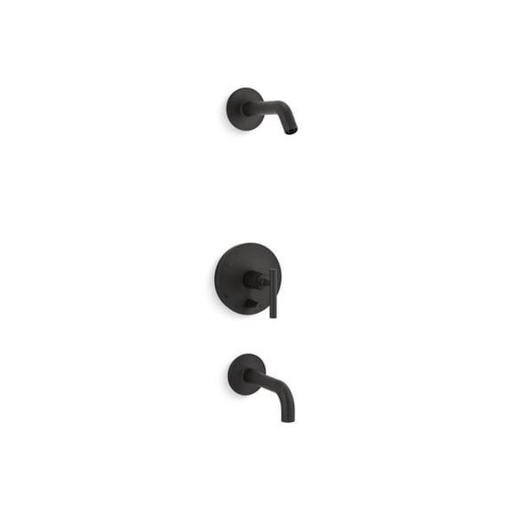 Open Box Kohler T14421-4L-BL 90 deg Spout Rite-Temp Bath & Shower Trim Kit with Push-Button Diverter & Cross Handle - Matte Black