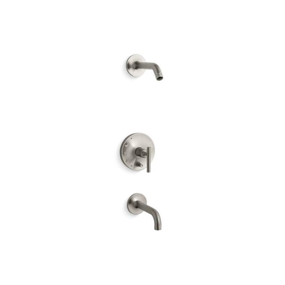 Open Box Kohler T14421-4L-BN 90 deg Spout Rite-Temp Bath & Shower Trim Kit with Push-Button Diverter & Cross Handle - Vibrant Brushed Nickel