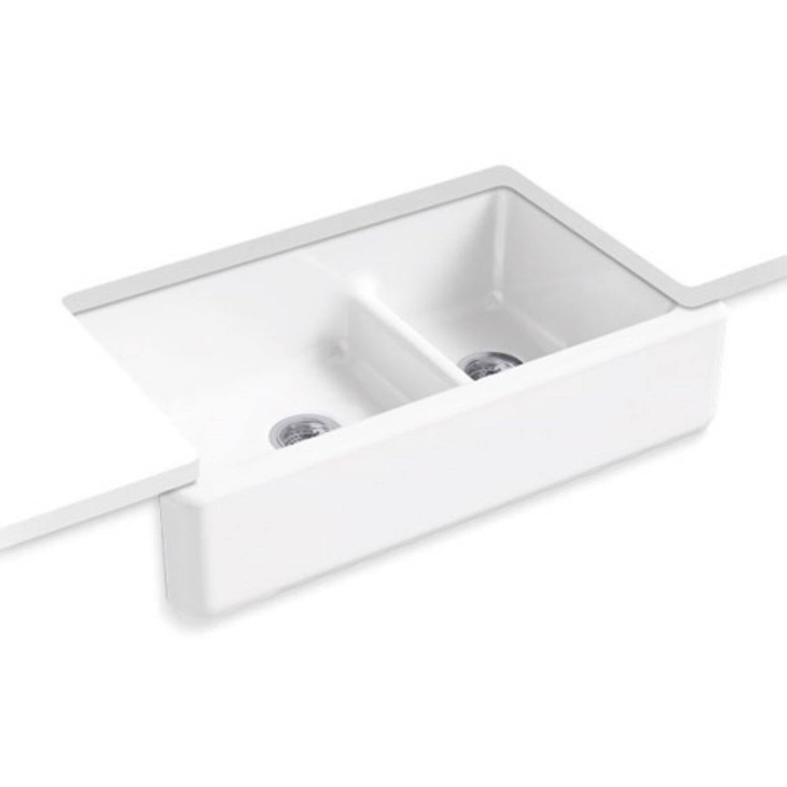 White 36" Cast Iron Double Basin Farmhouse Sink