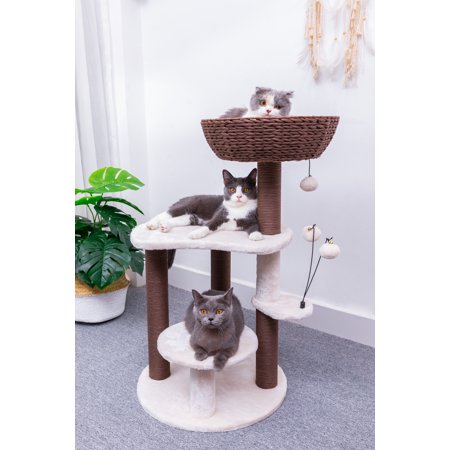 Kohola Bay 35 inch Brown Medium Cat Tree Stylish Natural & Aesthetic Handwoven, Eco-Friendly & Sustainable Handmade Cat Tower for Large Adult Cats with Free LED-Ball