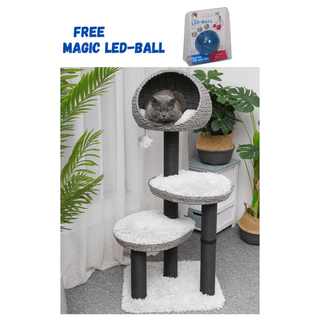 Kohola Bay 50 inch Gray Stylish Natural & Aesthetic Handwoven Large Cat Tree, Eco-Friendly & Sustainable Handmade Cat Tower for Large Adult Cat