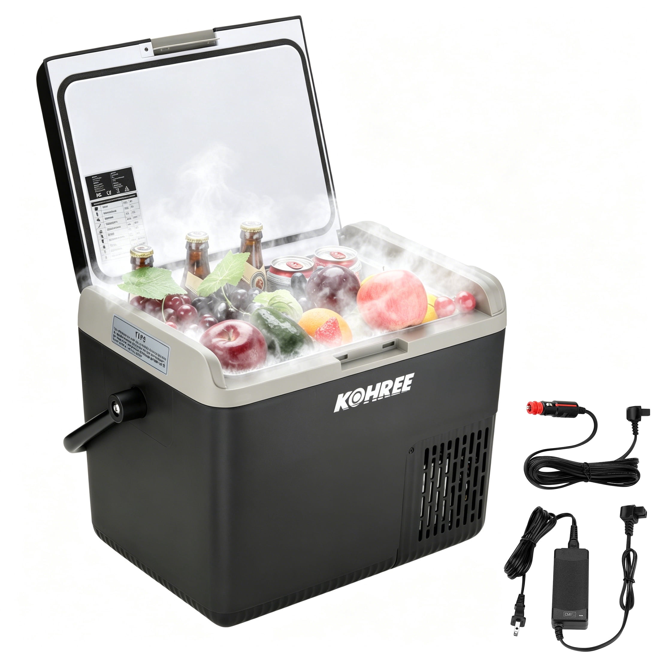 Kohree 12V/24V Portable Car Refrigerator Freezer 19QT(18L) Compressor Cooler with Handle Compact RV Truck Boat Camping Travel Outdoor Mini Electric fridge