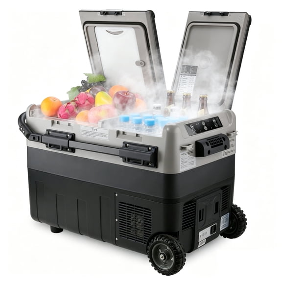 Kohree 12V/24V RV Portable Car Refrigerator Freezer 42QT(40L) Dual Zone Mini Cooler with Wheels and Handle for Truck Boat Camping Outdoor Beach Picnic BBQ