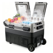 Kohree 12V/24V RV Portable Car Refrigerator Freezer 42QT40L Dual Zone Mini Cooler with Wheels and Handle for Truck Boat Camping Outdoor Beach Picnic BBQ