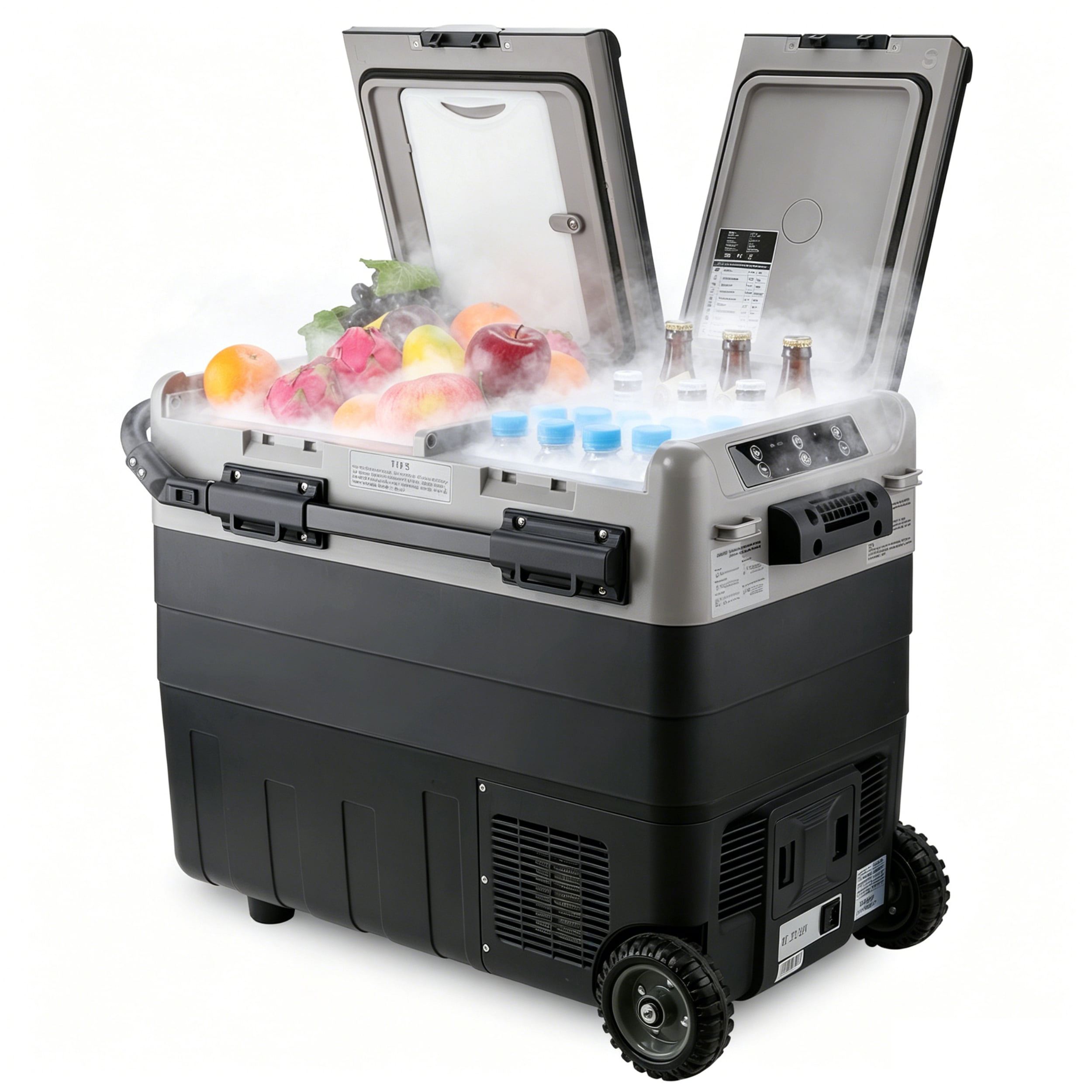 Kohree 53QT (50L) Portable Car Refrigerator Freezer 12V/24V DC Dual Zone Electric Cooler -7°F-50°F with Wheels & Handle for RV, Truck, Boat, Camping, Outdoor