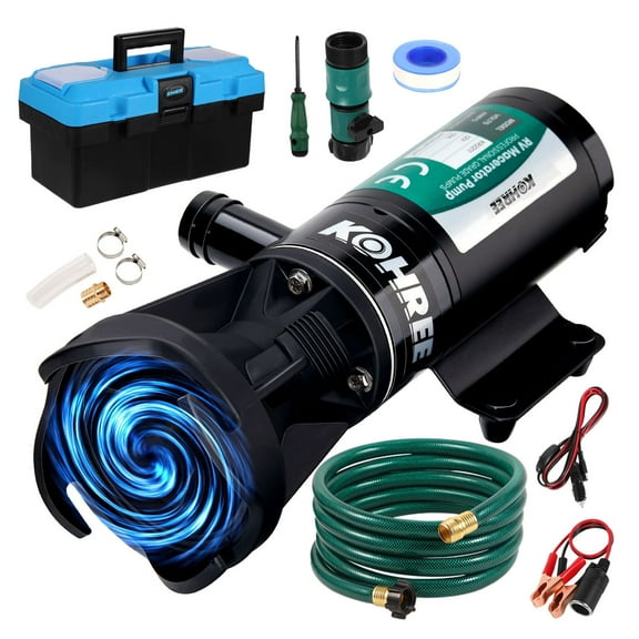 Kohree 12V RV Macerator Pump,12 GMP Quick-Release Self-Priming Macerator Pump with RV Sewer System Accessories with Hose Fittings,Storage Box for RV, Camper, Boat