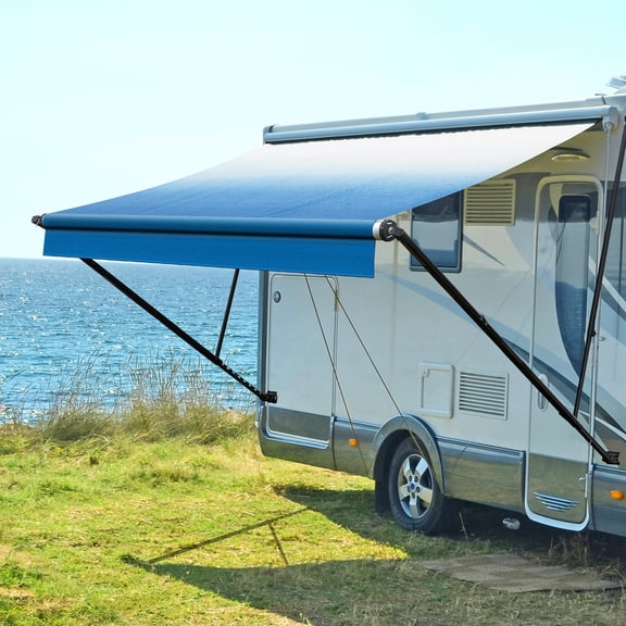 Kohree 14' RV Awning Fabric Replacement,19oz Heavy Duty Premium Grade Vinyl Fabric with Pull Strap for Camper, Trailer, Motorhome,Blue Fade (Fabric 13'2")