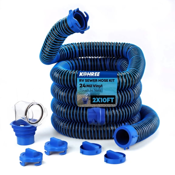 Kohree 20 FT RV Sewer Hose Kit, Sewer Hose for RV Camper - Includes 2 Attachable 10 ft Sewer Hose with Swivel Fitting, 90 Degree Clear View Sewer Adapter, and 4 Storage Caps