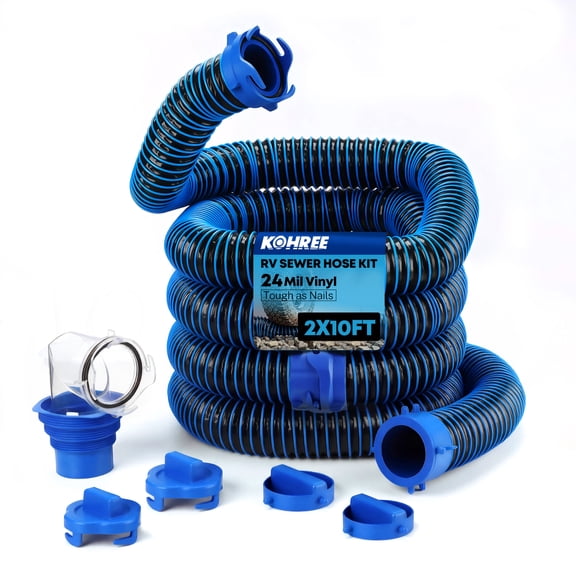 Kohree 2 x 10FT RV Sewer Hose Kit, 24-Mil Heavy Duty TPE Material for Abrasion Resistance and Crush Protection, UV-Resistant Heavy Duty Waste Hose for RV Camper & Travel Trailer