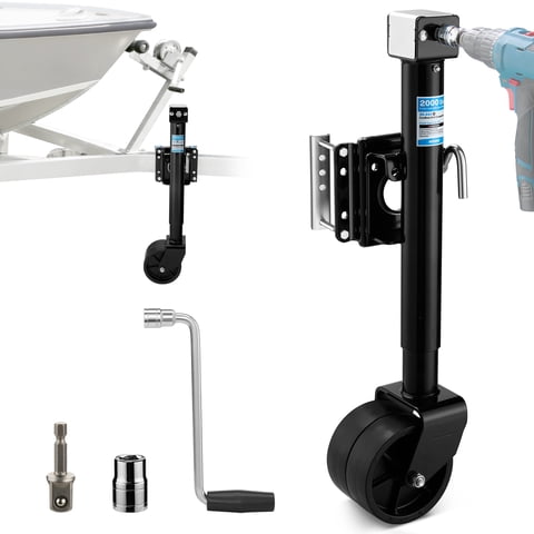 Kohree 2000lbs Trailer Jack with Dual Wheel, 20-24V Cordless Drill Compatible, 12" Lift, for RV Boat,Black