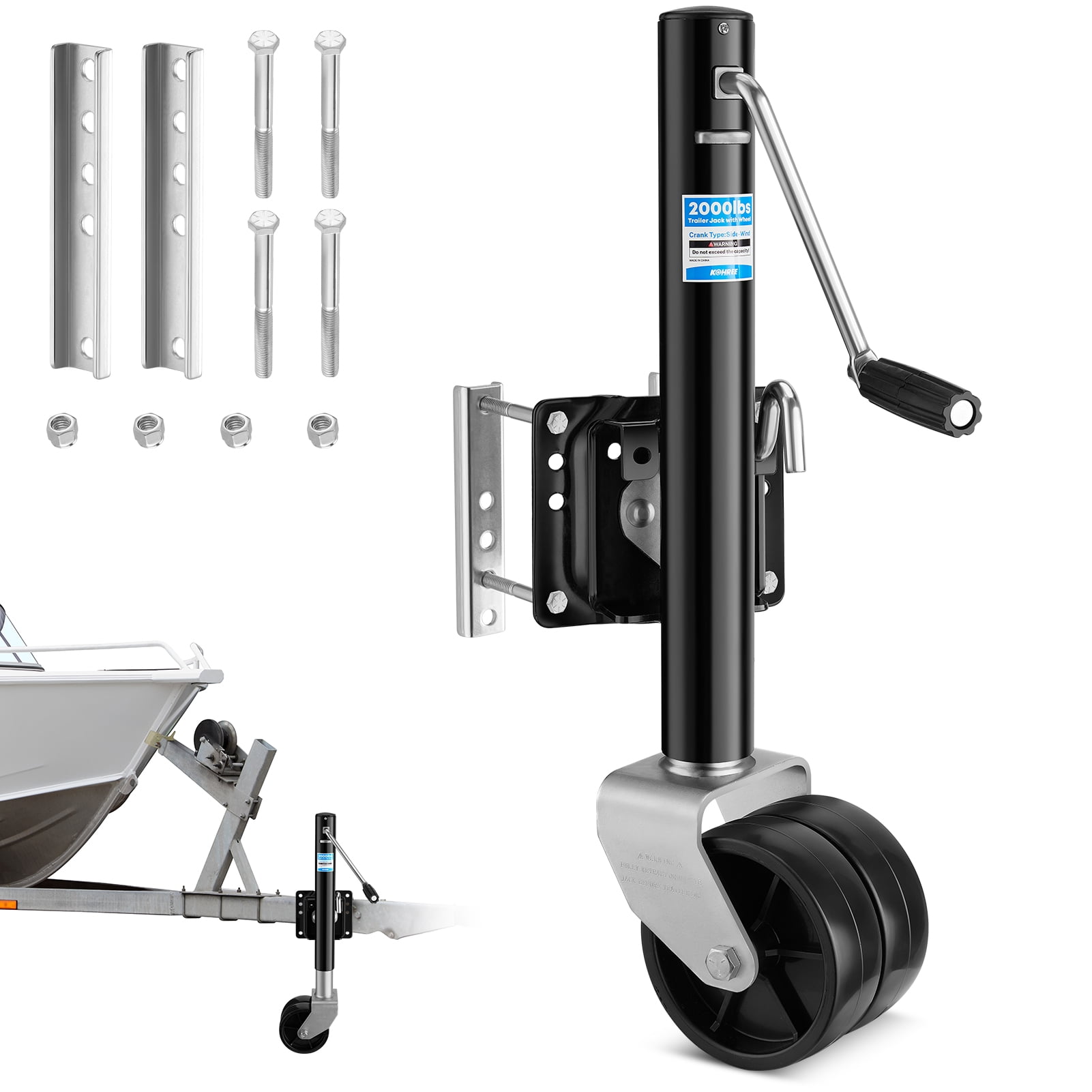Kohree 2000lbs Trailer Jack with Wheel, Heavy Duty Swivel Boat Trailer Jack with 6" Dual Wheel & Ergonomic Handle, 12" Lift for RV Boat Trailer,Black