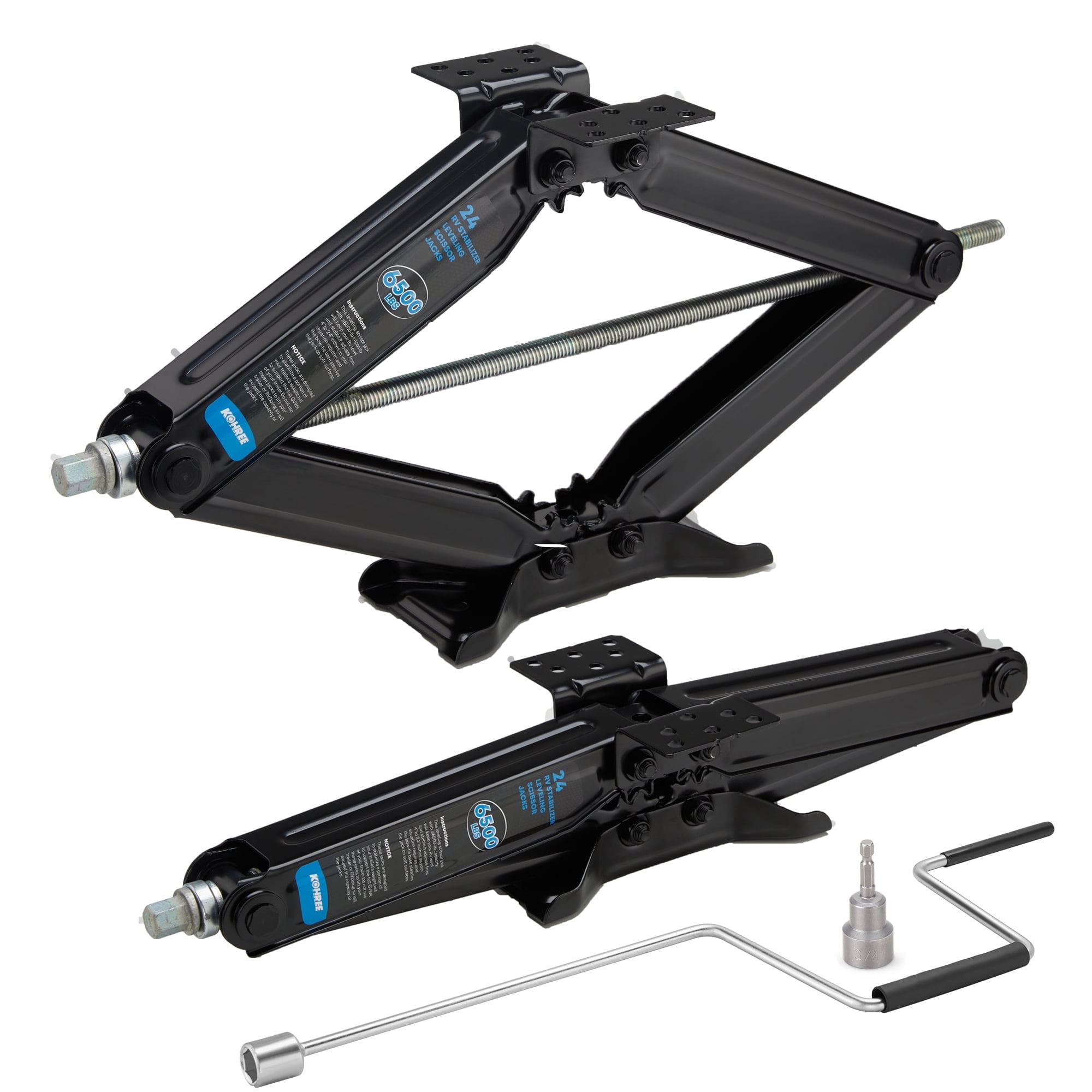 Kohree 24 in Camper RV Trailer Stabilizer Leveling Scissor Jacks with Handle and Drill Socket, 6500 lbs, Set of 2