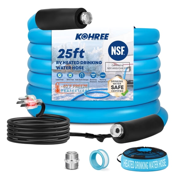 Kohree NSF 372 Certified 25 FT Heated Water Hose with Storage Bag for RV,Drinking Water Hose Antifreeze to -40℉ for Trailer,Truck,Garden