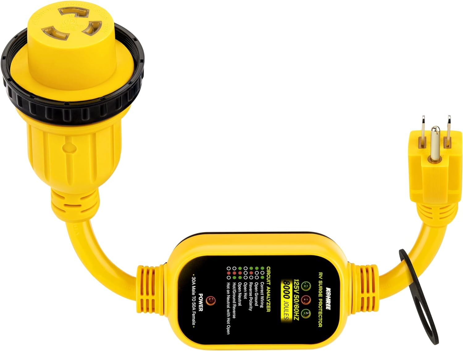 30 Amp To 110V RV Adapter – 15A Male To TT-30R Female, 1.2 Ft Extension Cord, ETL Certified