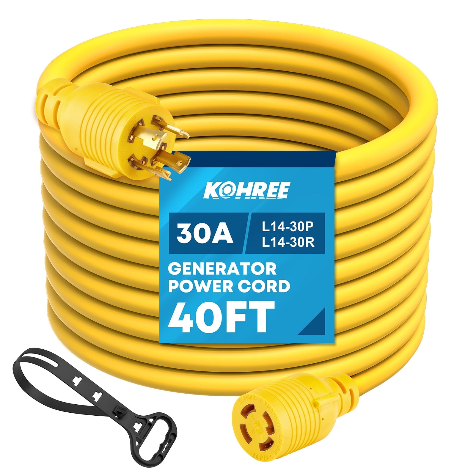 Kohree 30 Amp Generator Extension Cord ,Heavy Duty 4 Prong 125V/250V 7500W Nema L14-30 RV Power Cord with Cord Organizer (40 Feet)
