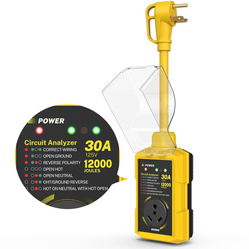 Kohree 30 Amp RV Surge Protector with Circuit Analyzer, ETL Certified 12000J Waterproof Power Guard with LED Indicators for Campers and Travel Trailers