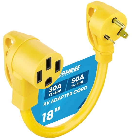 Kohree 30 Amp to 50 Amp RV Plug Adapter with Handle for Camper Vans, Trailers, Yellow