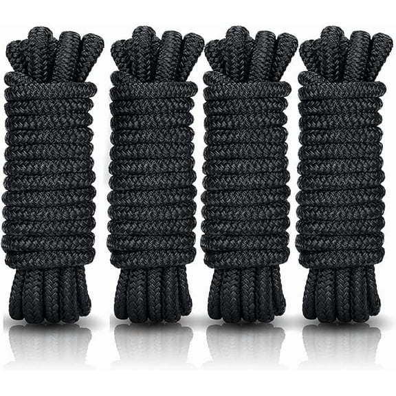 Kohree 4 Pack Boat Dock Lines - 15 'x 3/8" Double Braided Nylon Boat Dock Lines with 12" Eyelet, Black
