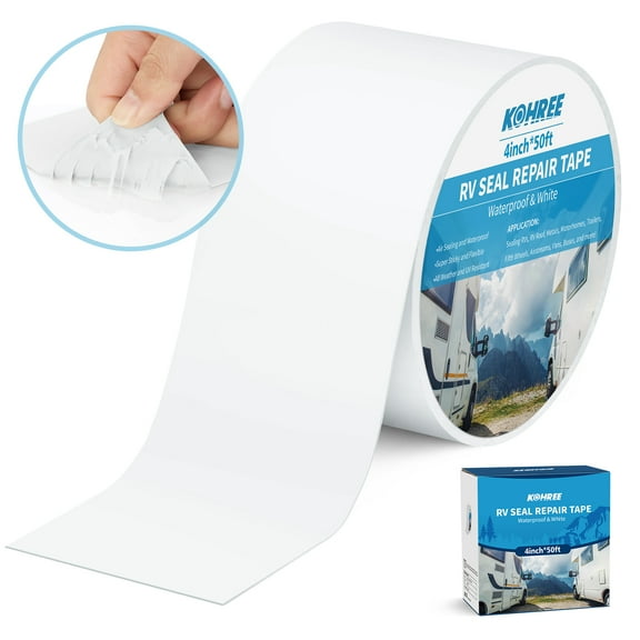 Kohree 4" x 50' RV Sealant Tape UV Weatherproof for RV Repair, Window, Boat Sealing, Truck Stop Camper Roof Leaks,White
