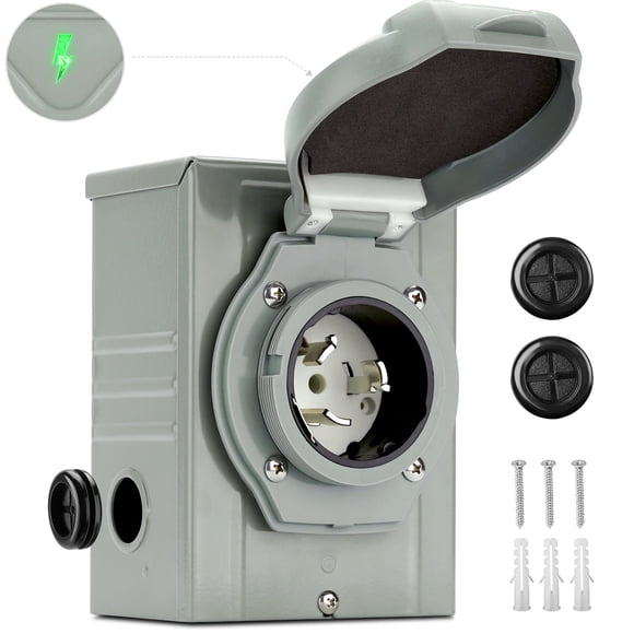 Kohree 50 Amp Weatherproof Generator Power Inlet Box, NEMA L14-30P 125/250V 7500W Outdoor Outlet Receptacle, ETL Listed