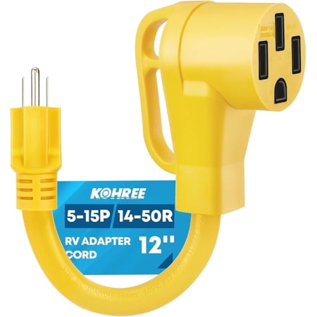 Kohree 50 amp to 110V Adapter RV Plug, 15 Amp Male to 50 Amp Female RV Power Adapter Cord 12", NEMA 5-15P to 14-50R RV Dogbone Electrical Adapter