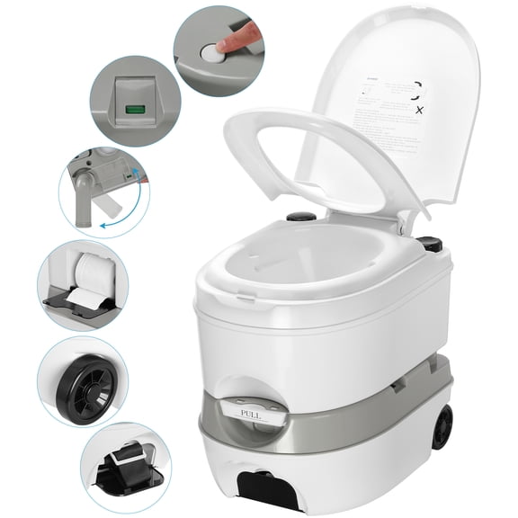 Kohree 6.34 Gallon Portable Toilet, Camping RV Porta Potty with Wheels & Level Indicator and Paper Collection for Adults, Camping, RV, Boating, Hiking, Trips