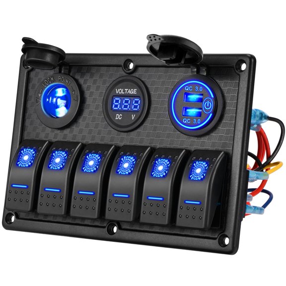 Kohree 6 Gang Marine Boat Rocker Switch Panel Waterproof + USB Switch, 12 Volt RV Led Switch Panel for Marine Boat Car Truck