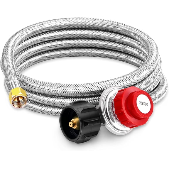 Kohree 8 FT High Pressure Propane 20 PSI Adjustable Regulator with Hose Stainless Steel Braided QCC-1 Type Connection for Turkey Fryer, Firepit, Newer U.S. 5-40lb Propane Gas Tanks, Cooker