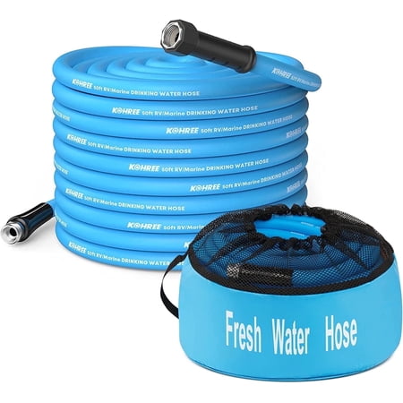 Kohree Blue 50FT RV Water Hose with Storage Bag, 5/8'' ID Drinking Water Hose for RV, Camper, Truck