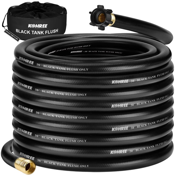 Kohree Camper & RV Black Water Hose - No-Kink Design With Storage Bag for Black Water, Gray Water, RV Tank Cleaning, 50FT 5/8" Diameter