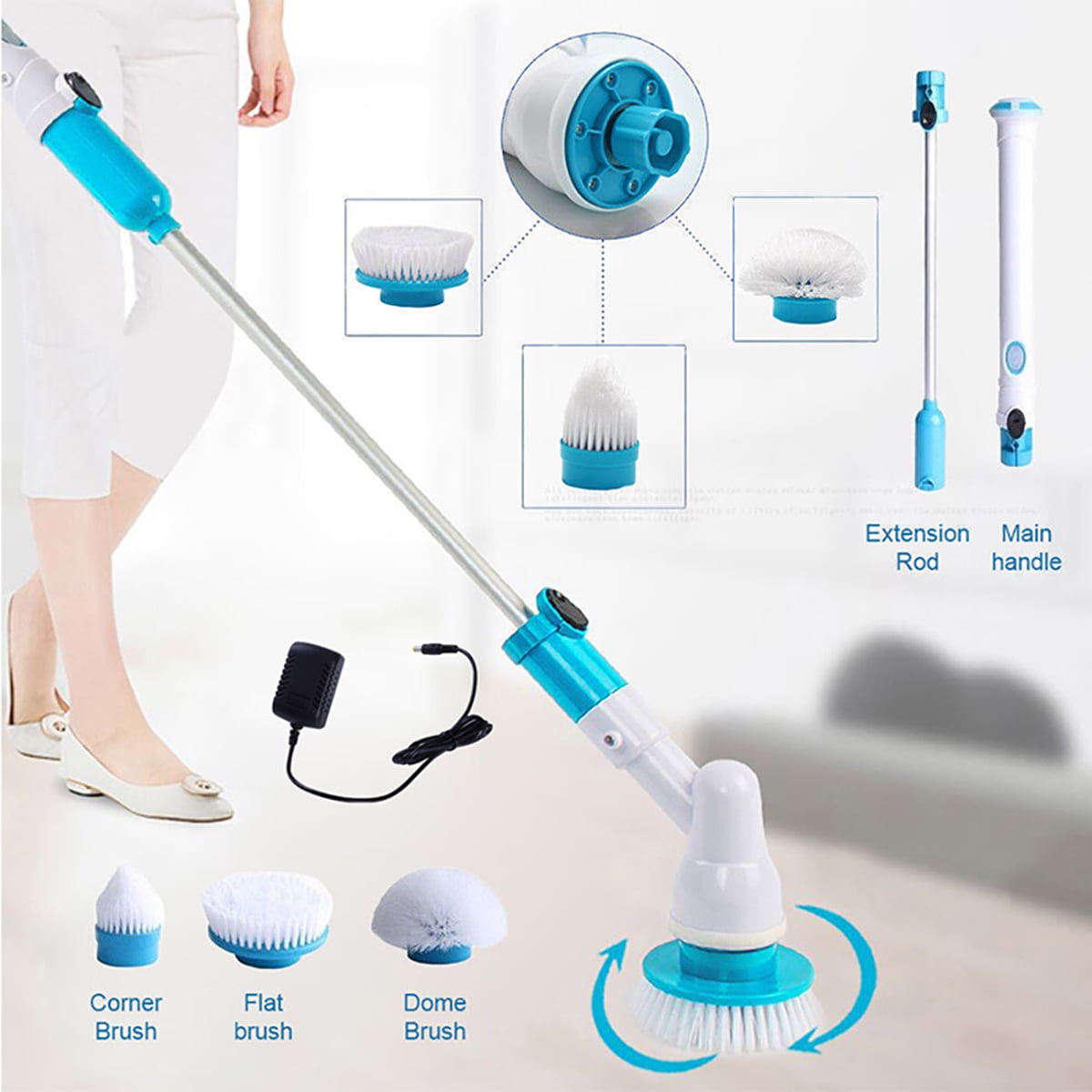 Electric Spin Scrubber with 5 Replaceable Cleaning Brush Heads, 360-degree  Cordless Scrubber for Bathroom, Tub, Tile, Floor, and Car - Adjustable