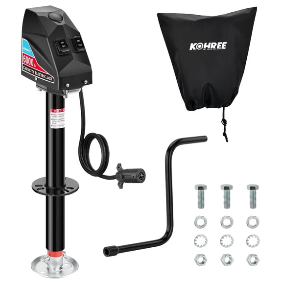 Kohree RV Electric Trailer Jack 6000lbs with 7-Way Plug,Heavy Duty RV Electric Tongue Jack with Cover for Travel Trailer A-Frame Camper,22" Lift