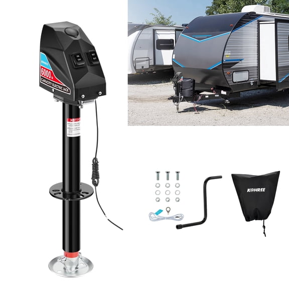 Kohree RV Electric Trailer Jack 6000lbs,Heavy Duty Electric Power Tongue Jack with Cover for Travel Trailer A-Frame Camper, 22" Lift, 12V DC with Wiring