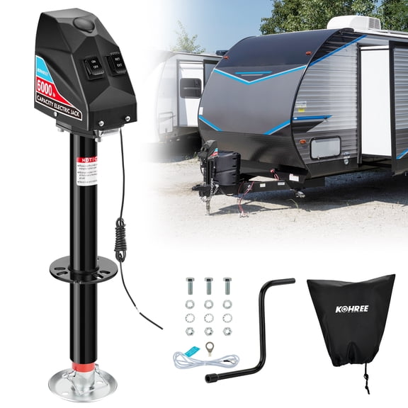 Kohree Electric Tongue Jack 6000 lbs - Heavy Duty RV Power Trailer Jack with Waterproof Cover, 22" Lift