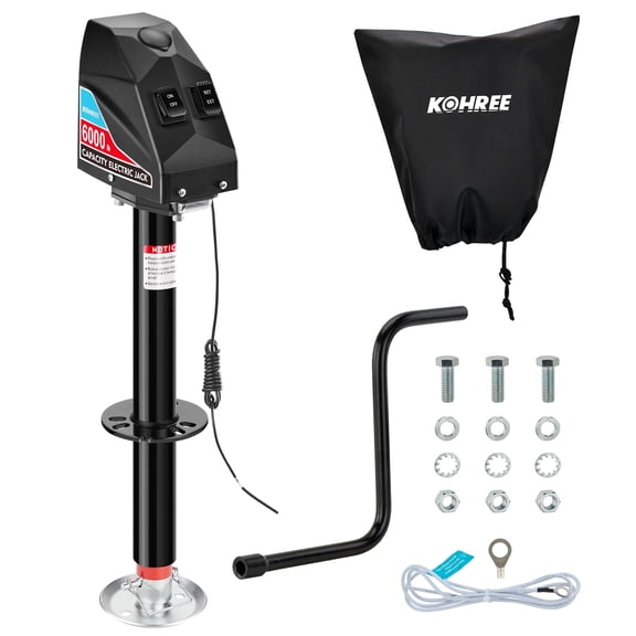 Kohree RV Electric Trailer Jack 6000lbs,Heavy Duty Electric Power Tongue Jack with Cover for Travel Trailer A-Frame Camper, 22" Lift, 12V DC with Wiring
