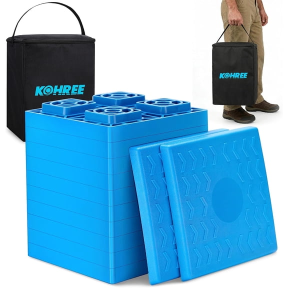 Kohree Heavy Duty RV Leveling Blocks, 12 Pack Camper Leveling Blocks with Storage Bag, Interlocking Sturdy RV Blocks for Single and Dual Wheels, Stabilizer, Jack, Travel Trailer Accessories