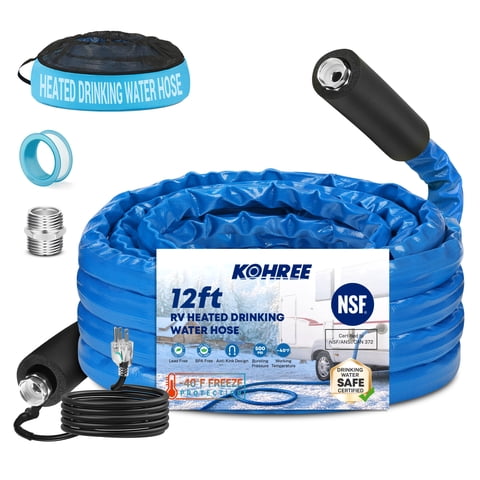 Kohree 12 FT Heated Water Hose for RV, NSF 372 Certified Heated Drinking Water Hose, -40 ℉ Freeze Protection with Storage Bag for RV Trailer Truck Garden