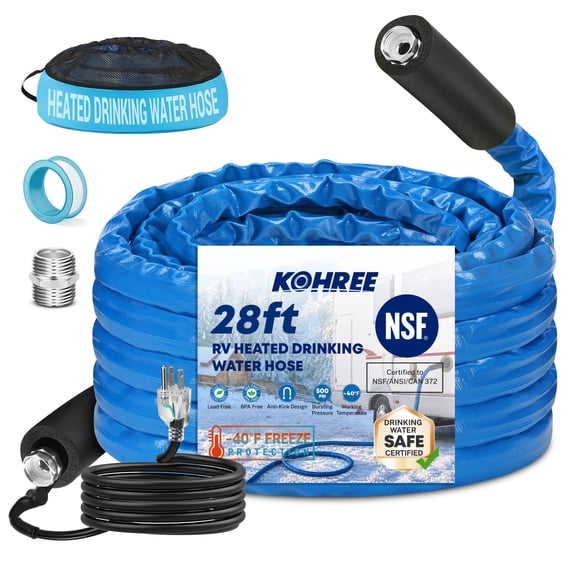 Kohree 28 FT Heated RV Water Hose, NSF 372 Certified Heated Drinking Water Hose, -40℉ Freeze Protection with Storage Bag for RV Trailer Truck Garden