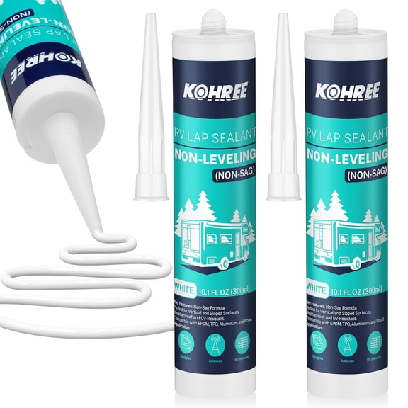 Kohree Non Sag RV Roof Sealant 2 Pack, Non-Leveling Lap Sealant for RV Roofs White Waterproof RV Caulking for Roofing, Maintenance, Repair (for Vertical Surface)