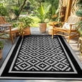 thumbnail image 1 of Kohree Outdoor Plastic Straw Rug 9'x12' ,Waterproof Mat with 4 Corner Loops Indoor Outdoor for RV, Camping, Deck ,Balcony (Black & Gray), 1 of 6