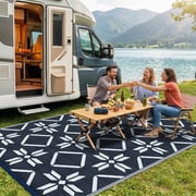 Kohree Outdoor Plastic Straw Rug 9'x12' ,Waterproof Mat with 4 Corner Loops Indoor Outdoor for RV, Camping, Deck ,Balcony(Blue)
