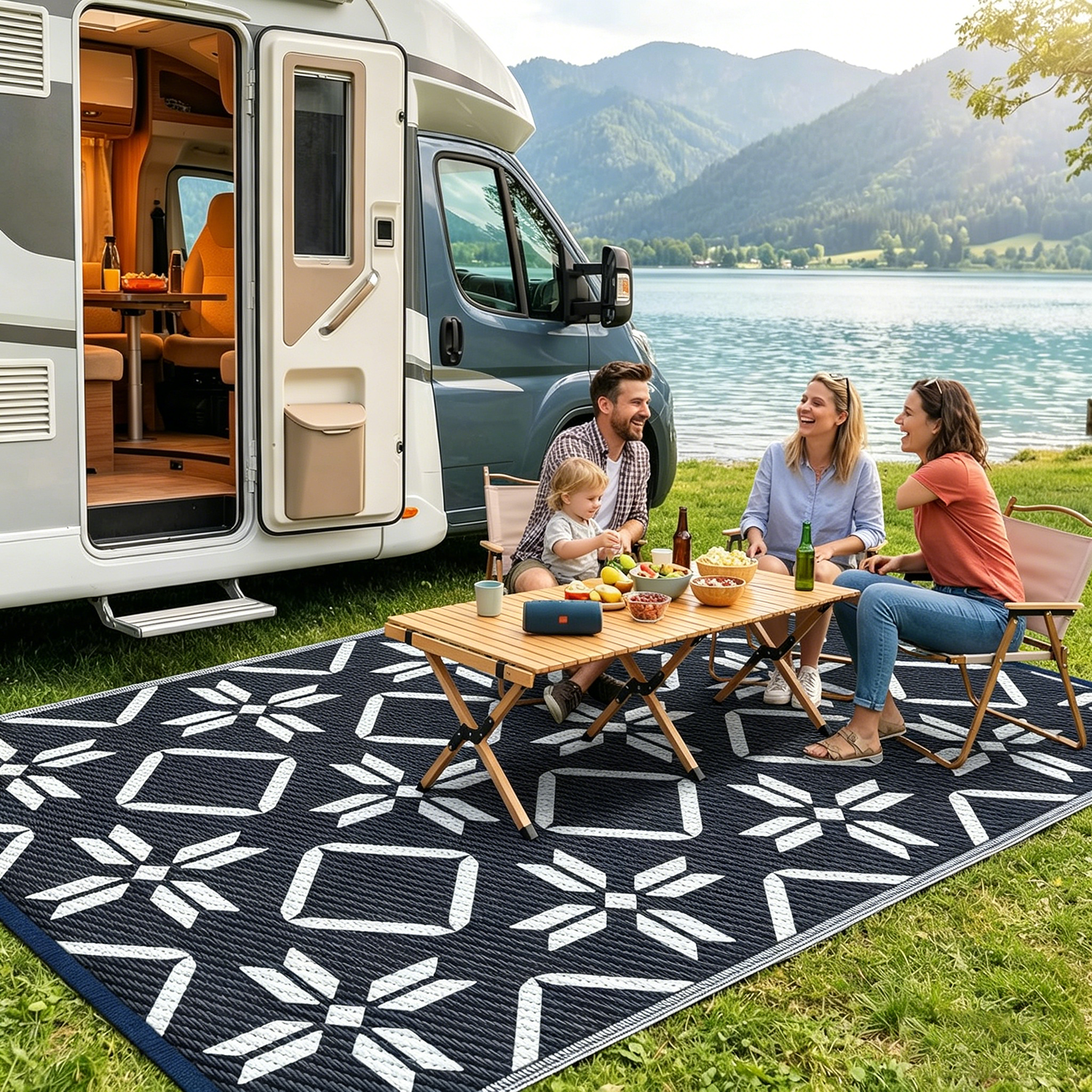 Kohree Outdoor Plastic Straw Rug 9'x12' ,Waterproof Mat with 4 Corner Loops Indoor Outdoor for RV, Camping, Deck ,Balcony(Blue)