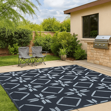 Kohree Outdoor Plastic Straw Rug 9'x12' ,Waterproof Mat with 4 Corner Loops Indoor Outdoor for RV, Camping, Deck ,Balcony-Blue