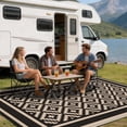 thumbnail image 1 of Kohree Outdoor Plastic Straw Rug 9'x12' ,Waterproof Mat with 4 Corner Loops Indoor Outdoor for RV,Camping,Deck,Balcony (Diamond pattern-Black & Brown), 1 of 10