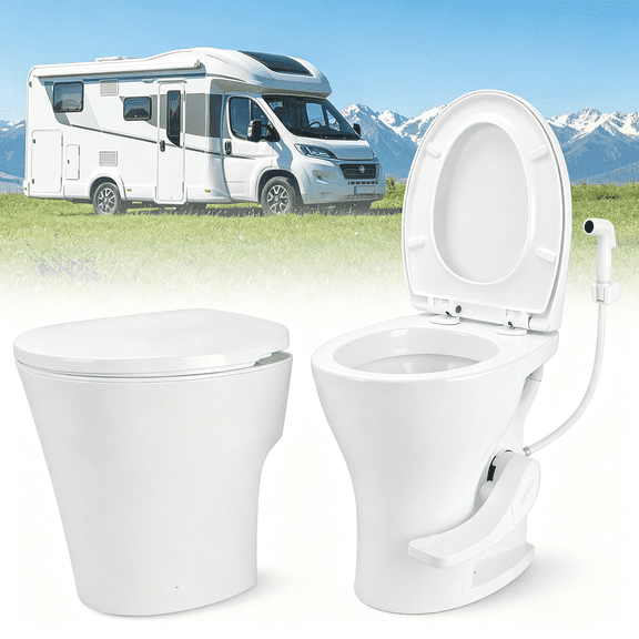 Kohree Portable RV Toilet with Pedal Flush, 18" Residential Height, Taller& longer Seats, Gravity Flush Camp Toilet with Quiet-Close with Sprayer for RV, Trailer,Motorhome, Trip